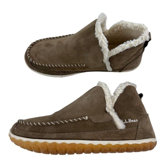 L.L. Bean Suede Leather Sherpa Lined Mountain Slipper Moccasin Ankle Boots Women - Picture 7 of 9